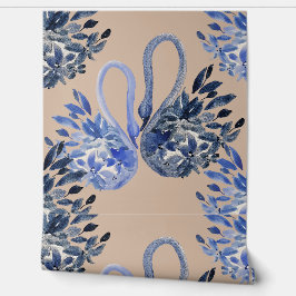 Papel Pintado Cisnes Azules Artísticos Acuarela Pintados a Mano