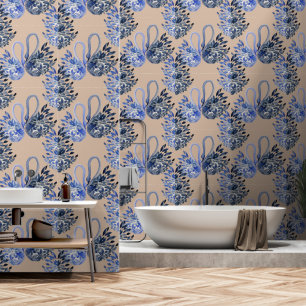 Papel Pintado Cisnes Azules Artísticos Acuarela Pintados a Mano