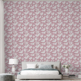 Papel Pintado Cisnes Blancos En Dormitorio Chica Rosa