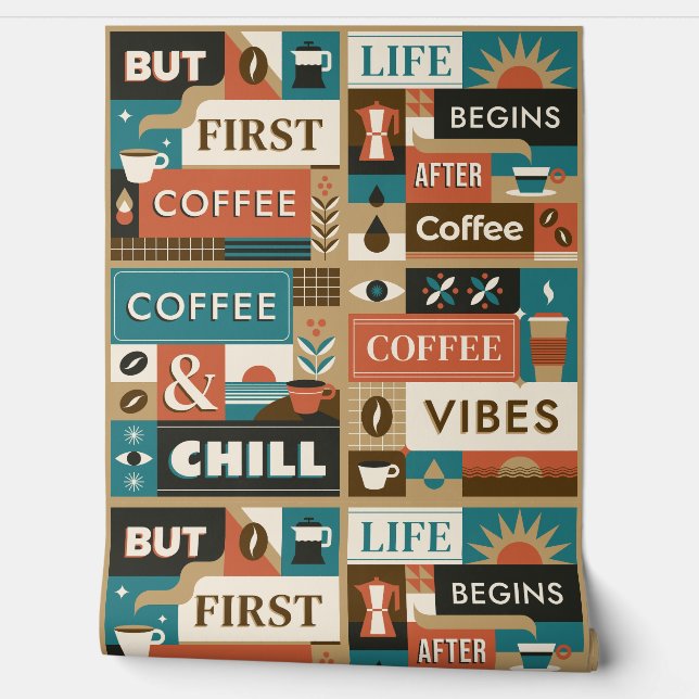 Papel Pintado Citas de café coloridas (Desenrollar)