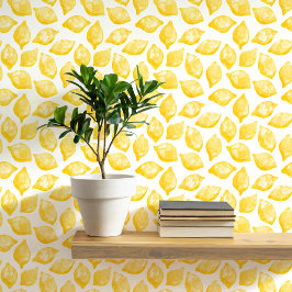 Papel Pintado Citrus Lemon Mediterráneo Amarillo color de agua b