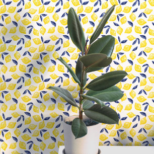 Papel Pintado Citrus Limón Mediterráneo Amarillo Blanco Acuarela