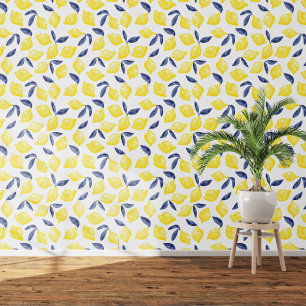 Papel Pintado Citrus Limón Mediterráneo Amarillo Blanco Acuarela