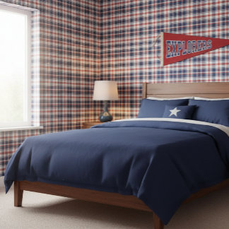 Papel Pintado Clásico a cuadros azul, rojo y blanco