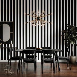 Papel Pintado Clásico a rayas en blanco y negro con estilo