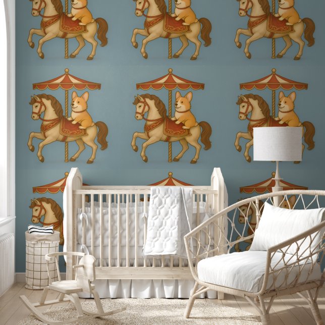 Papel Pintado Clásico alegre Corgi Carousel Nursery (Niños)
