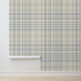 Papel Pintado Clásico Cuadro Azul Suave y Beige