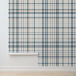 Papel Pintado Clásico Cuadro Azul Suave y Beige