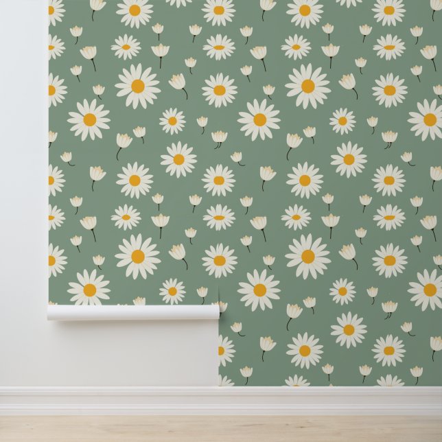 Papel Pintado Clásico Daisy Vintage Sage Green (Solicitud)
