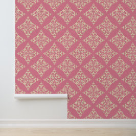 Papel Pintado Clásico damasco rosa y beige claro
