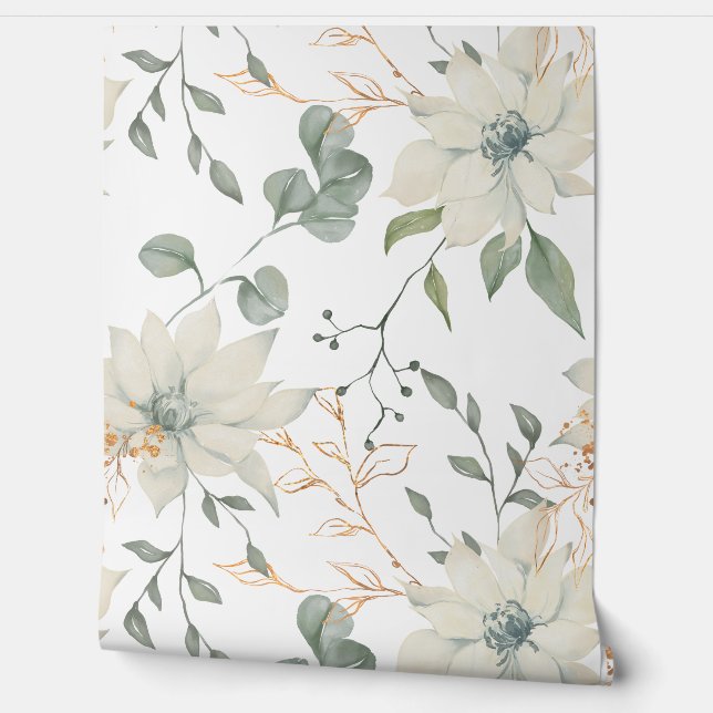 Papel Pintado Clásico floral botánico blanco (Desenrollar)