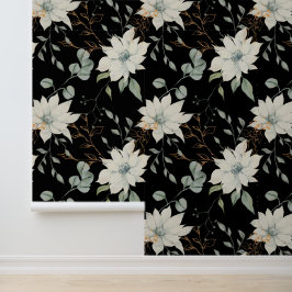 Papel Pintado Clásico floral botánico blanco sobre negro