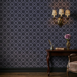 Papel Pintado Clásico Patrón Floral Azul Moderno