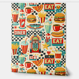 Papel Pintado Clásico restaurante retro comida vintage y diversi