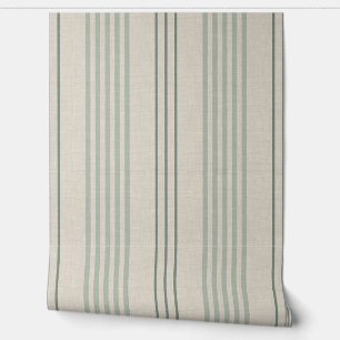 Papel Pintado Clásico Verde Salvia Patrón de Raya de Ticking