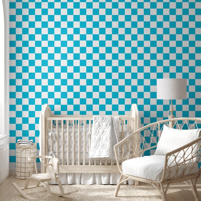 Papel Pintado Classic aqua blue checkerboard (Niños)