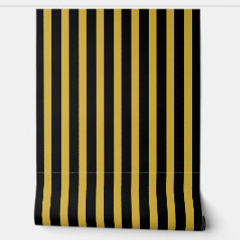 Papel Pintado Classic Black and Metallic Gold Striped Stylish