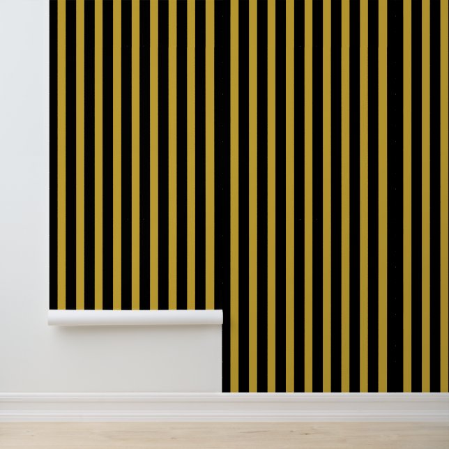 Papel Pintado Classic Black and Metallic Gold Striped Stylish (Solicitud)
