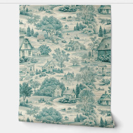 Papel Pintado Classic French Design - Vintage Teal Toile de Jouy