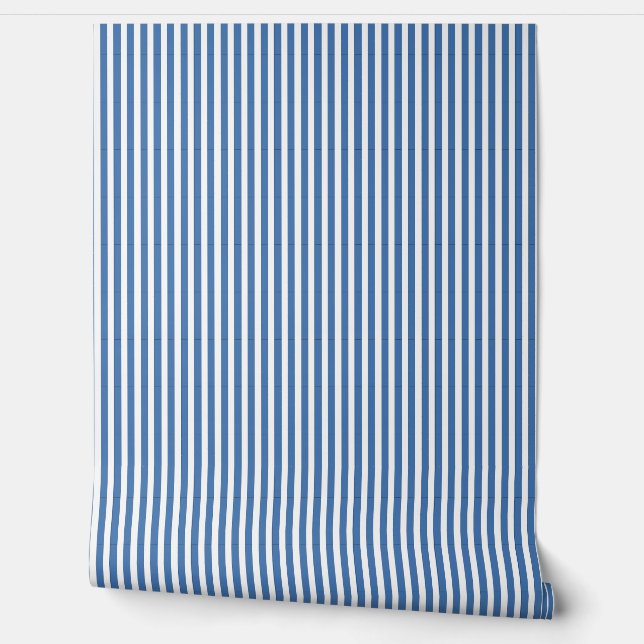 Papel Pintado Classic Nautical Blue and White Ticking Stripe (Desenrollar)