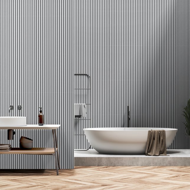 Papel Pintado Classic Smoke Grey Stripes Wallpaper (Baño)