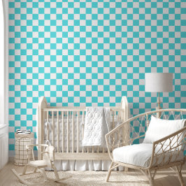 Papel Pintado Classic visual turquoise blue checkerboard