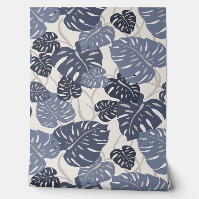 Papel Pintado Cliff Hanger Hawaiian Monstera Leaf - Indigo (Desenrollar)