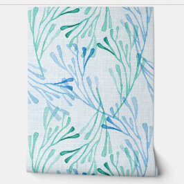 Papel Pintado Coastal Coral and Seaweed in Blue and Green