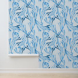 Papel Pintado Coastal Coral and Seaweed in Cornflower Blue