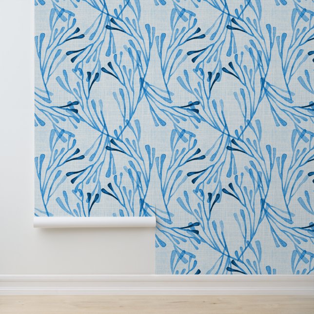 Papel Pintado Coastal Coral and Seaweed in Cornflower Blue (Solicitud)