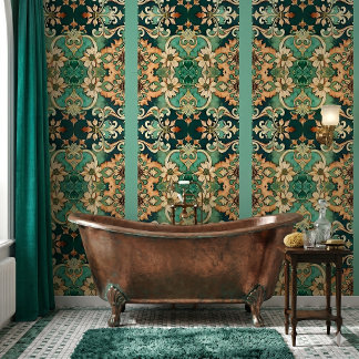 Papel Pintado Cobre Pátina Acanto Rollo Damasco Estriado