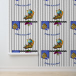 Papel Pintado Cocina Art Deco Bistro Personalizado<br><div class="desc">Transforme su cocina, cafetería o panadería con este original diseño de papel pintado que presenta una mezcla ecléctica y colorida de café de cerámica Clarisse Cliff, tazas y sartén combinados con una tradicional Cookie Jar de Chinoiserie y otros acentos Art Deco personalizados con un fondo de rayas verticales en blanco...</div>