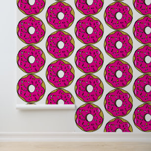 Papel Pintado Cocina con estampado de comida de donuts rosados b