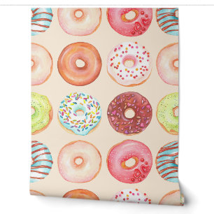 Papel Pintado Cocina de Donuts Glaseados Coloridos Acuarela Mona