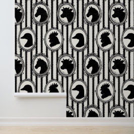 Papel Pintado Cocina de granja rústica raya de ticking negra de