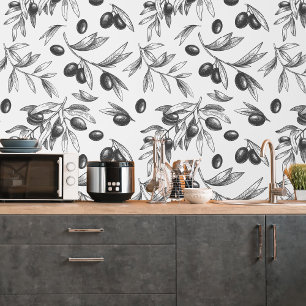 Papel Pintado Cocina del patrón de bifurcación de aceitunas negr
