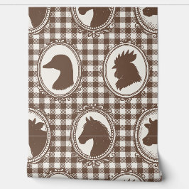 Papel Pintado Cocina rústica de granja Barnyard Gingham - Mocha 