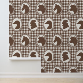 Papel Pintado Cocina rústica de granja Barnyard Gingham - Mocha