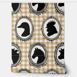 Papel Pintado Cocina rústica de granja Barnyard Gingham negro y 