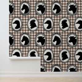 Papel Pintado Cocina rústica de granja Barnyard Gingham negro y