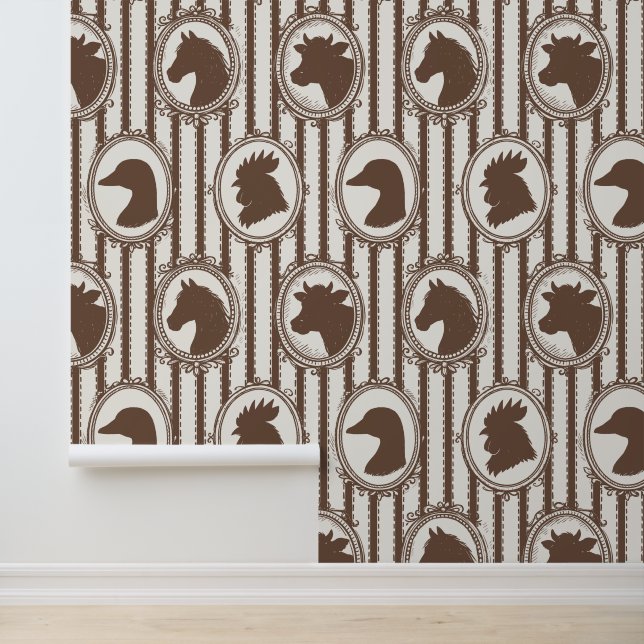 Papel Pintado Cocina rústica de granja Barnyard Mocha raya de ti (Solicitud)