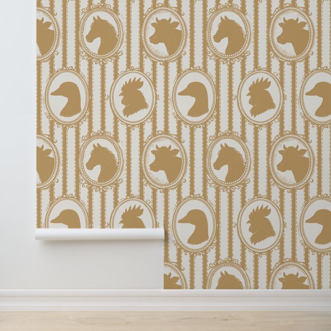 Papel Pintado Cocina rústica de granja franja de ticking de khak (Solicitud)