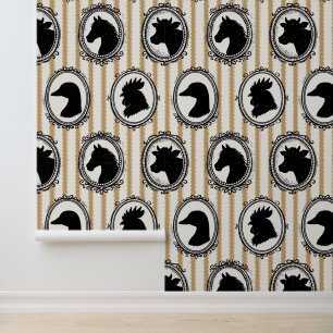 Papel Pintado Cocina rústica de granja franja negra y caqui