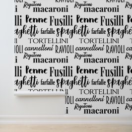 Papel Pintado Cocina tipográfica con nombres de pasta de comida