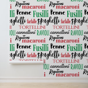 Papel Pintado Cocina tipográfica con nombres de pasta italiana