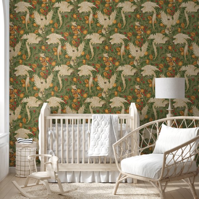 Papel Pintado Cockatoo and Pomegranate in bamboo green (Niños)