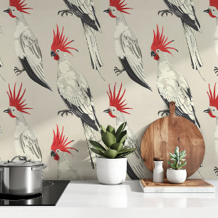 Papel Pintado Cockatoos audaces sobre lienzo neutral