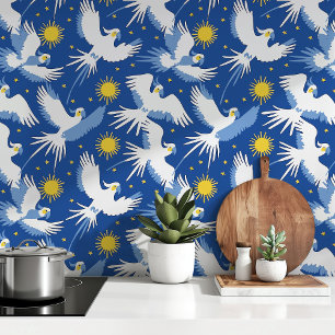 Papel Pintado Cockatoos celestes sobre azul