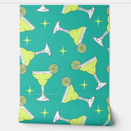 Papel Pintado Cócteles Margarita con estampado azul retro