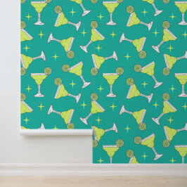 Papel Pintado Cócteles Margarita con estampado azul retro